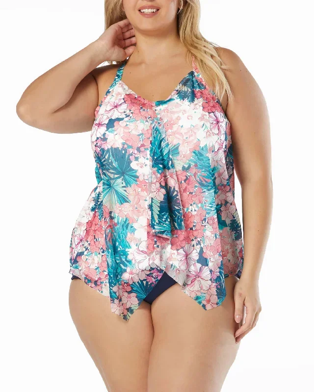 2023 Beach House Women's Plus Island Floral Plus Size Kerry Mesh Layer Tankini Top - Hw42355