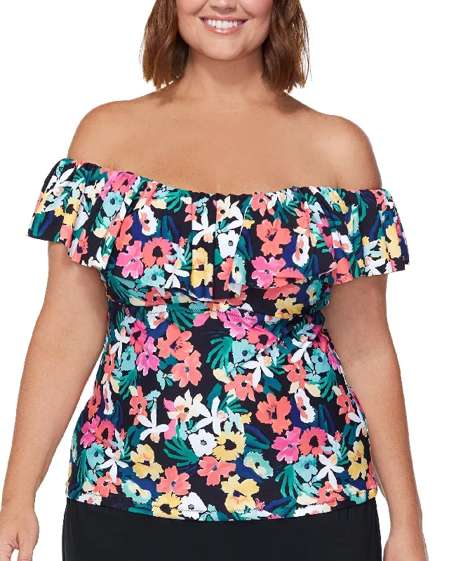 2023 Leilani Plus Waikiki Gardens La Flor Off Shoulder Tankini Top - J850246