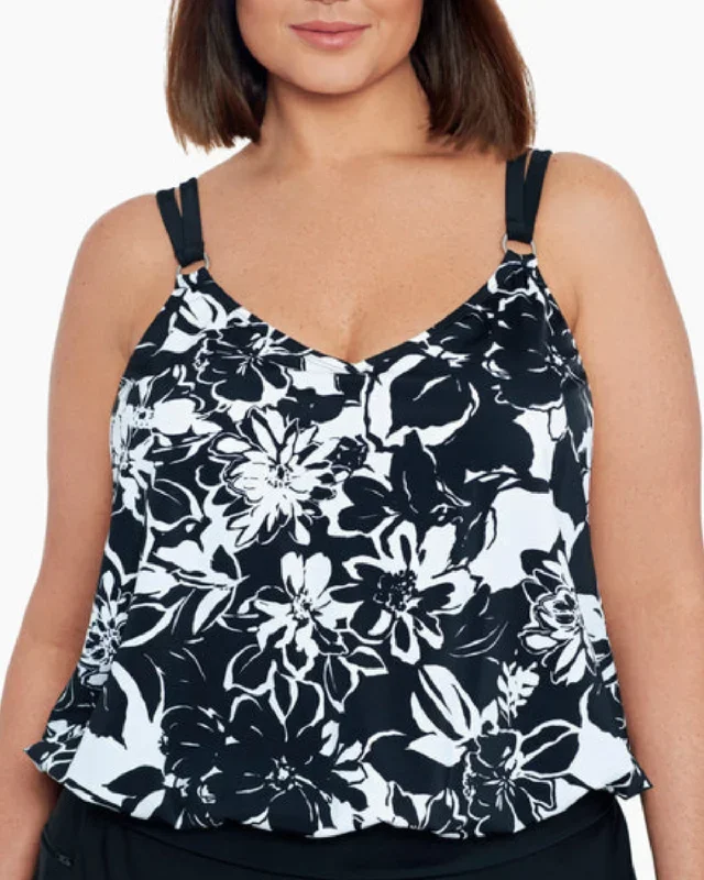 2023 Shape Solver Bloomfield V-Neck Blouson Ring Tankini Top - 60200026