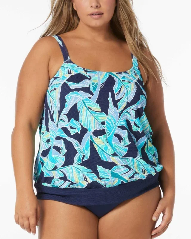 2024 Beach House Women's Plus Seaglass Palm Sarah Blouson Tankini Top - Hw2d140