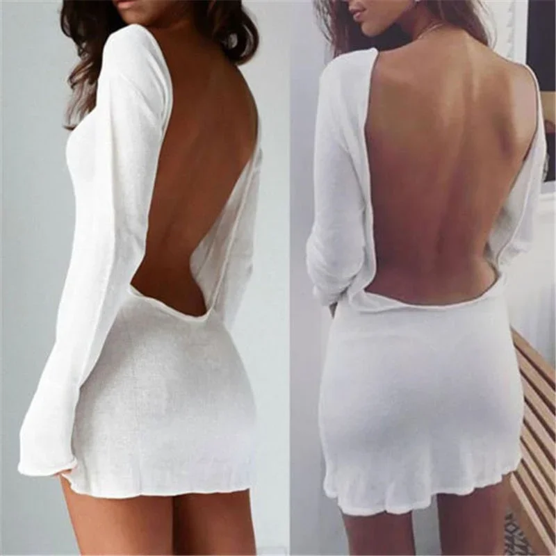 Alexandra Sexy White Beach Cover Up Dress Mesh Backless Mini Dress