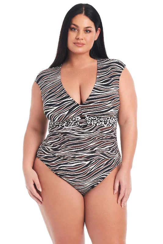 Animal Instinct Cap Sleeve  Plus Size Women's One-Piece Swimsuit