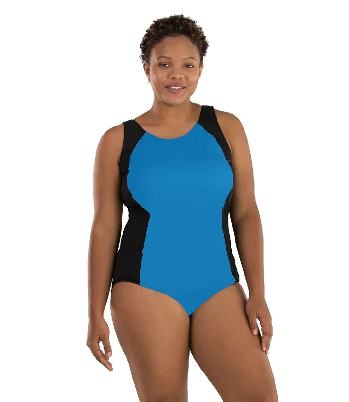 AquaSport Princess Seam Tanksuit Pacific Blue Black