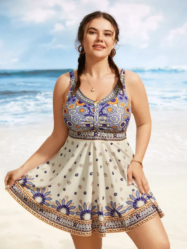 Bandana Print Elastic Waist Gathered Swim Dress