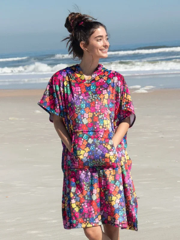 Beach Towel Changing Poncho - Rainbow Ditsy Black