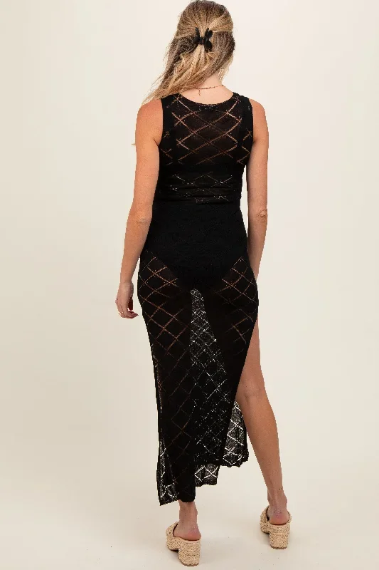 black-sleeveless-crochet-double-side-slit-maternity-cover-up