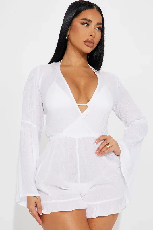 Breezy Dayz Linen Swim Cover Up Romper - White