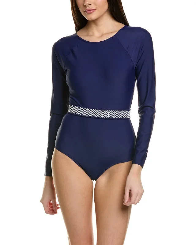 Cabana Life Navy Belted Long Sleeve One-Piece