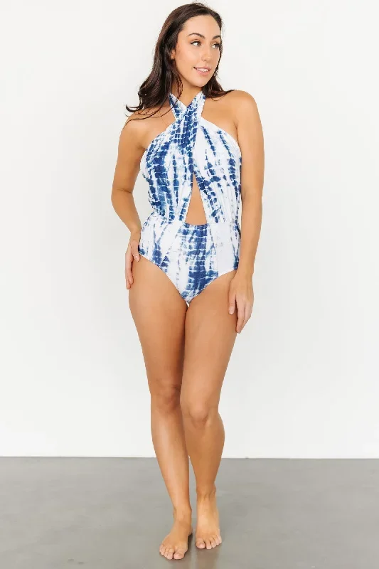 Calypso Cross Neck One Piece | Blue Tie Dye