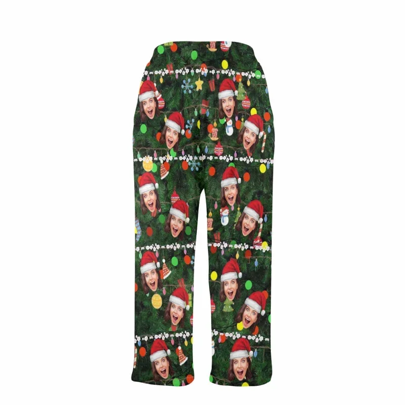 coral-fleece-pajama-trousers-custom-face-christmas-red-hat-tree-trinkets-warm-and-comfortable-sleepwear-long-pajama-pants-for-men-women