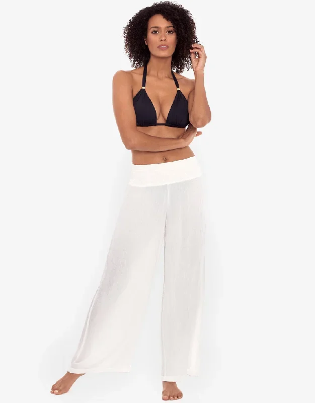 Crinkle Smocked Waist Beach Pant - White