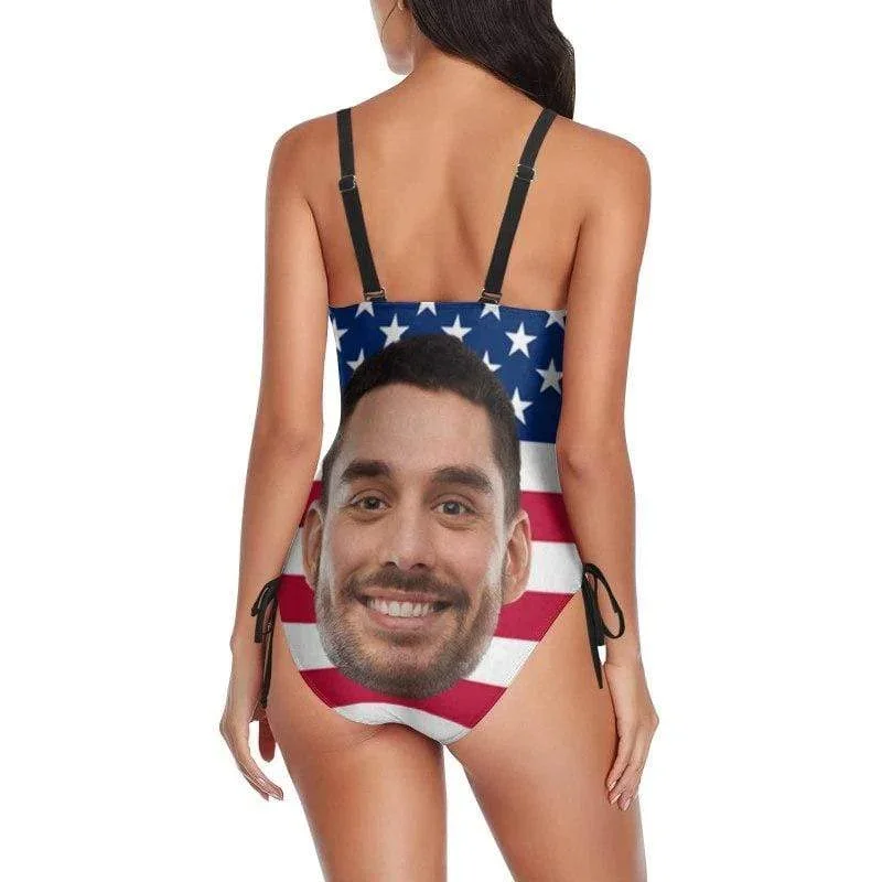 custom-face-american-flag-swimsuit-drawstring-one-piece-bathing-suits