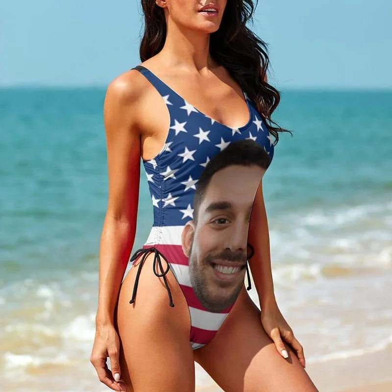 custom-face-american-flag-swimsuit-drawstring-one-piece-bathing-suits