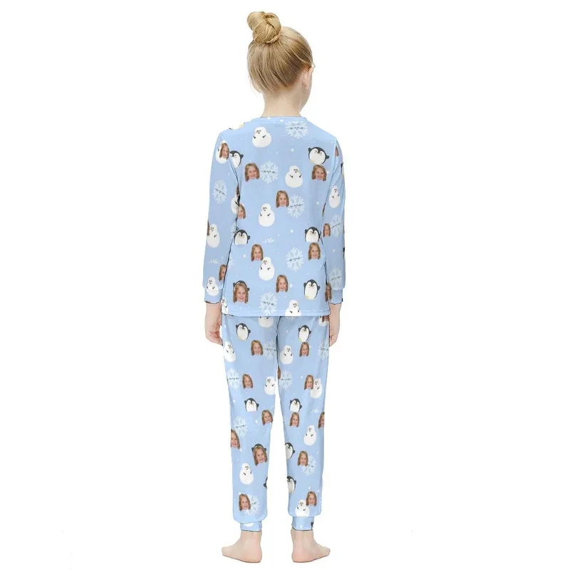 custom-face-snowmen-snowflakes-girls-long-sleeve-pajamas-set