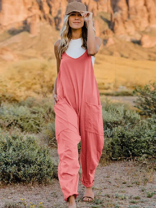 Double Take Plus Size Sleeveless V-Neck Pocketed Jumpsuit