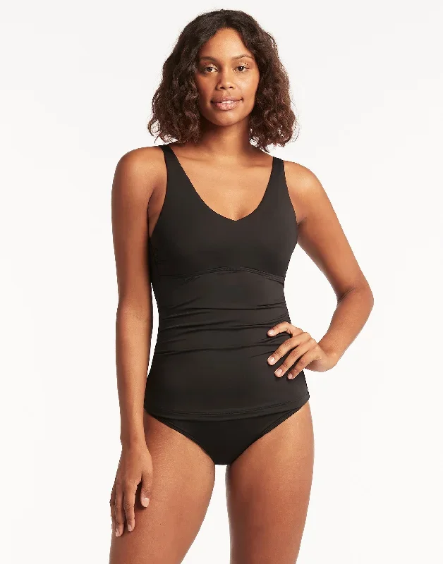 Essentials Singlet D & DD Cup Tankini Top by Sea Level - Black