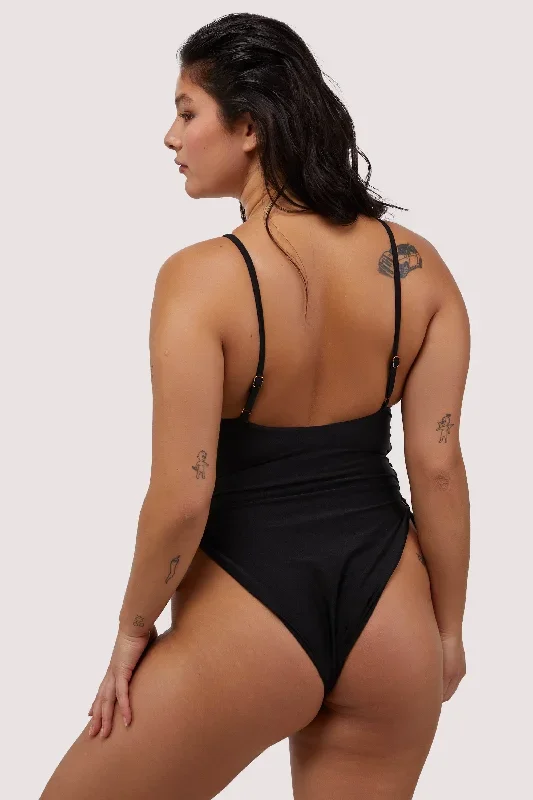 fb-black-plunge-lace-up-swimsuit