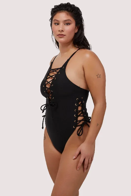 fb-black-plunge-lace-up-swimsuit