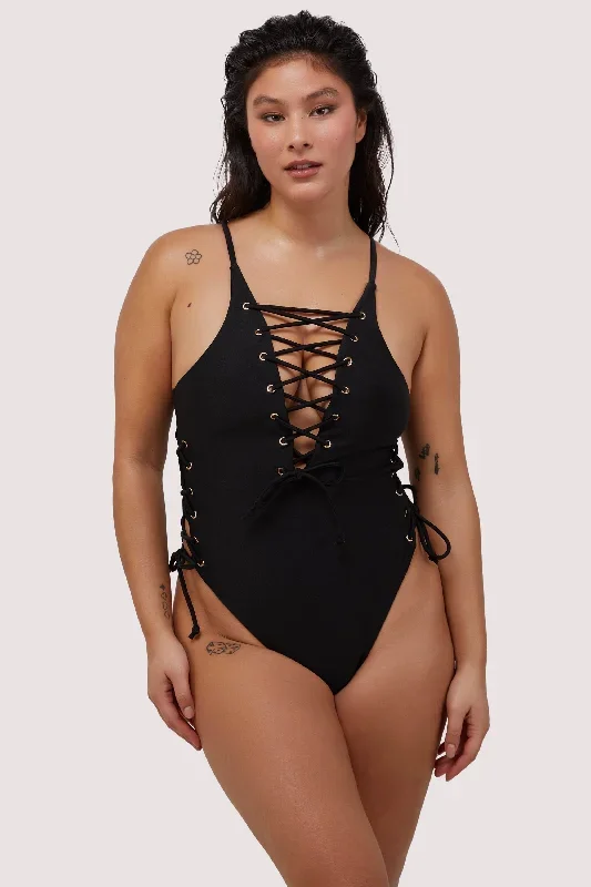 fb-black-plunge-lace-up-swimsuit