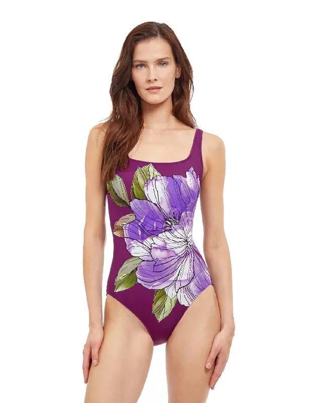 Gottex Wild Flower Full Coverage Square Neck One Piece Swimsuit