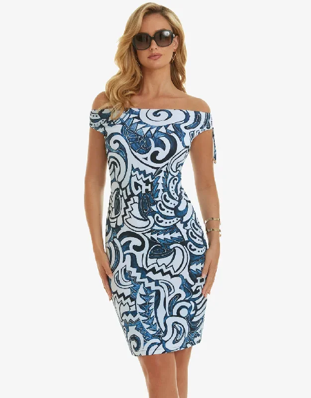 Graffiti Beach Dress - Blue and White