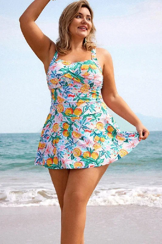 HN Women Plus Size Knotted Bodice Swim Dress with Attached Briefs Swimwear