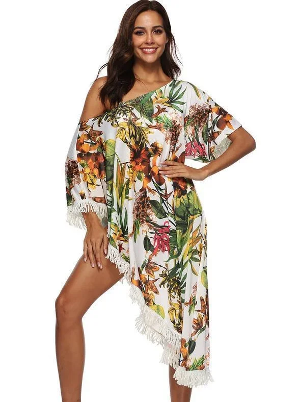 Irregular Hem Print Swimsuit Cover Up Dress