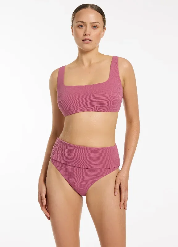 Isla Rib Fold Down High Waisted Bikini Bottom - Mauve