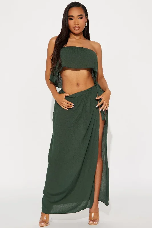 Island Sun Crinkle Gauze Cover Up Skirt Set - Olive