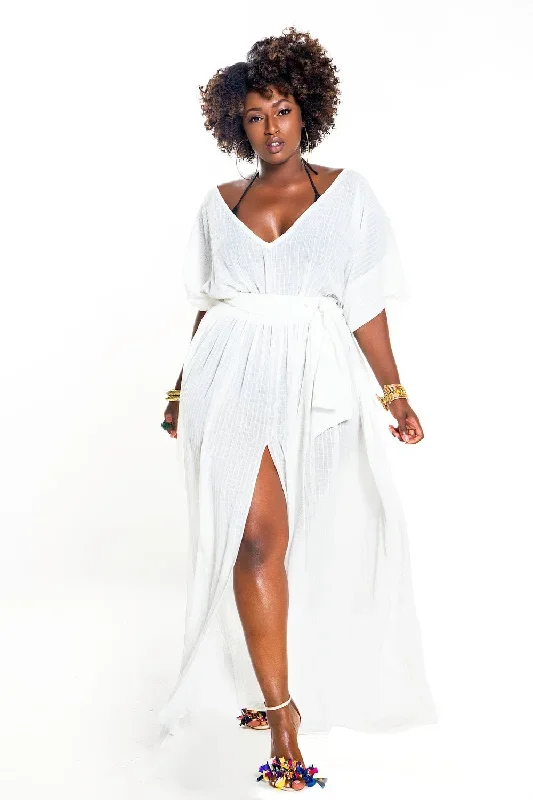 White Textured Poolside Maxi Dress- JIBRI