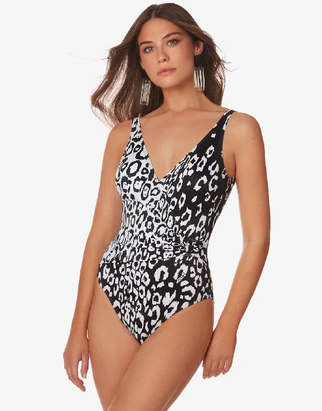 Kalina Wrap Swimsuit - Black and White