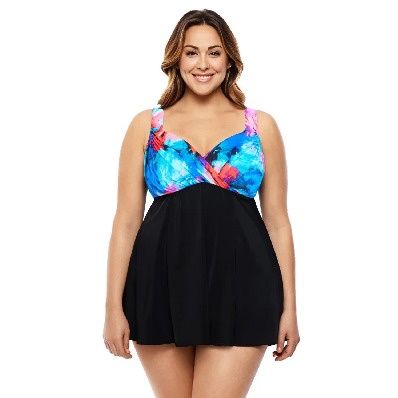 Longitude Swimsuit - Draped Crossover Swimdress - Paint Trip