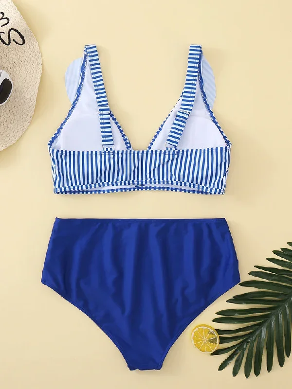 lovely-blue-striped-print-two-piece-swimsuit-bikini-set