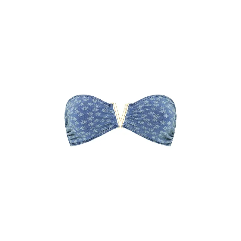 Mega V Strapless Bandeau Bikini Top - Daisy Denim