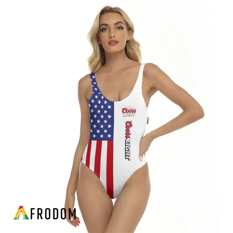 Personalized Coors Light USA Flag Fourth Of July One-piece Swimsuit