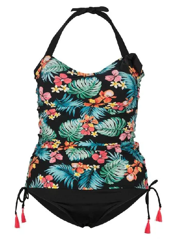 Tropical Waist-Shaping Plus Size Bather One Piece with Padded Bra DD E