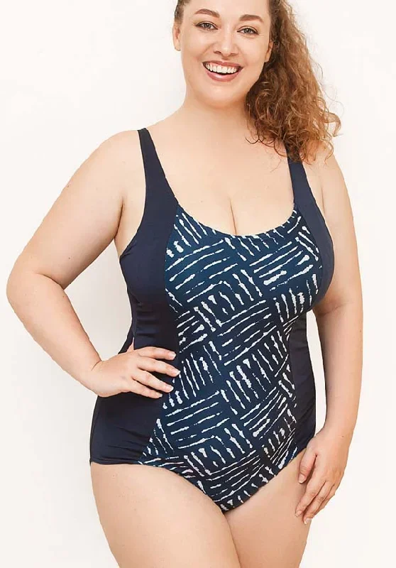 Waffle Print Onepiece Plus Size Bather with Wirefree Soft Bra D-E