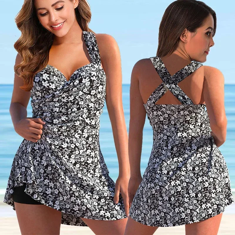 Small to Plus Size Two Pieces Swimsuits Swimwear Women Flower Print Summer Large Bathing Suits Tankini Beachwear Sexy Bikini Swimdress