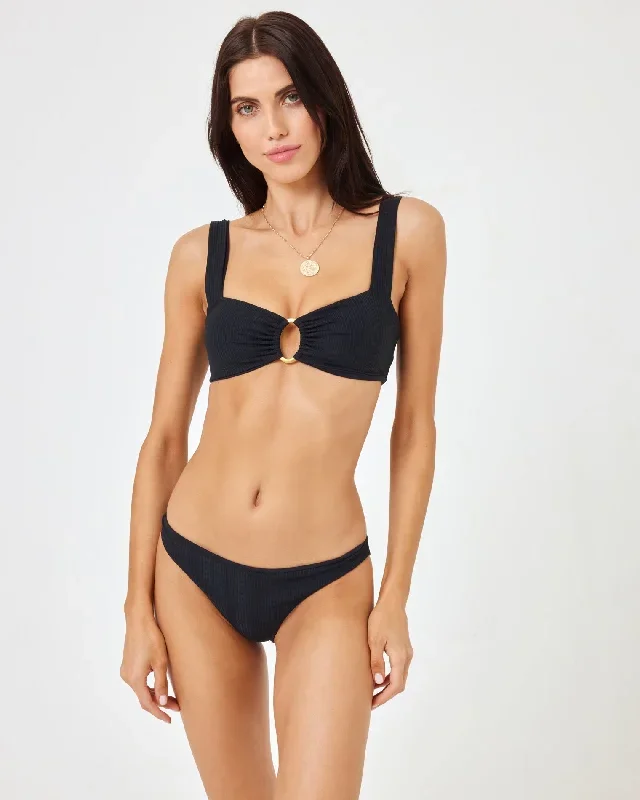 Pointelle Rib Willow Bikini Top - Black