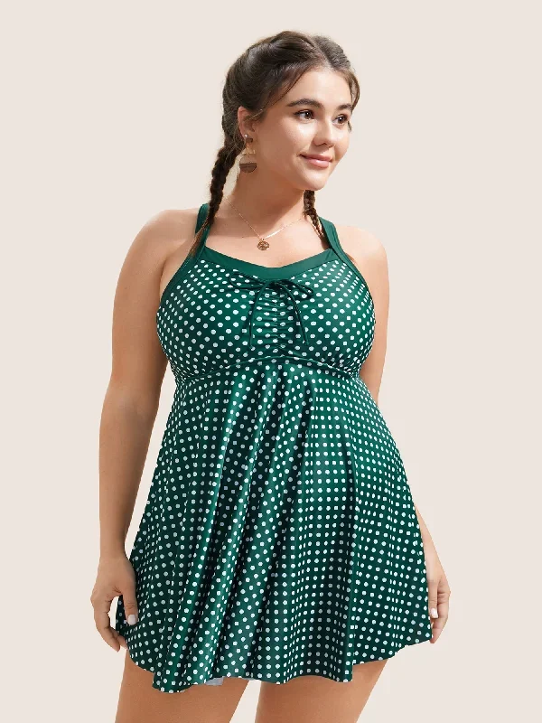 Polka Dot Bowknot Detail Ruched Swim Dress