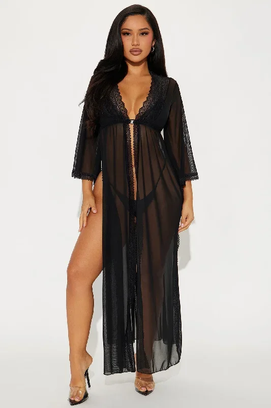 Private Waterfalls Mesh Cover Up Kimono - Black