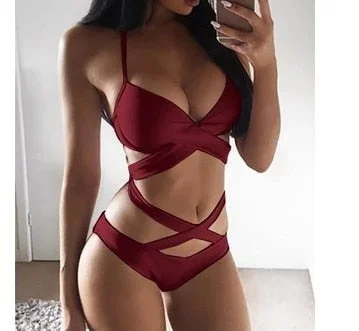 Push-Up Bandage Halter Low Waist Brazillian Bikini Swimsuit