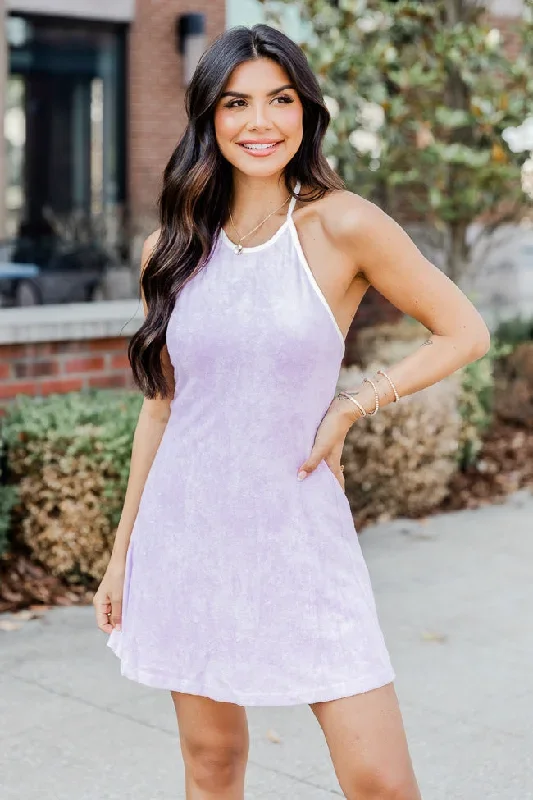 Reese Purple Terrycloth Halter Mini Dress