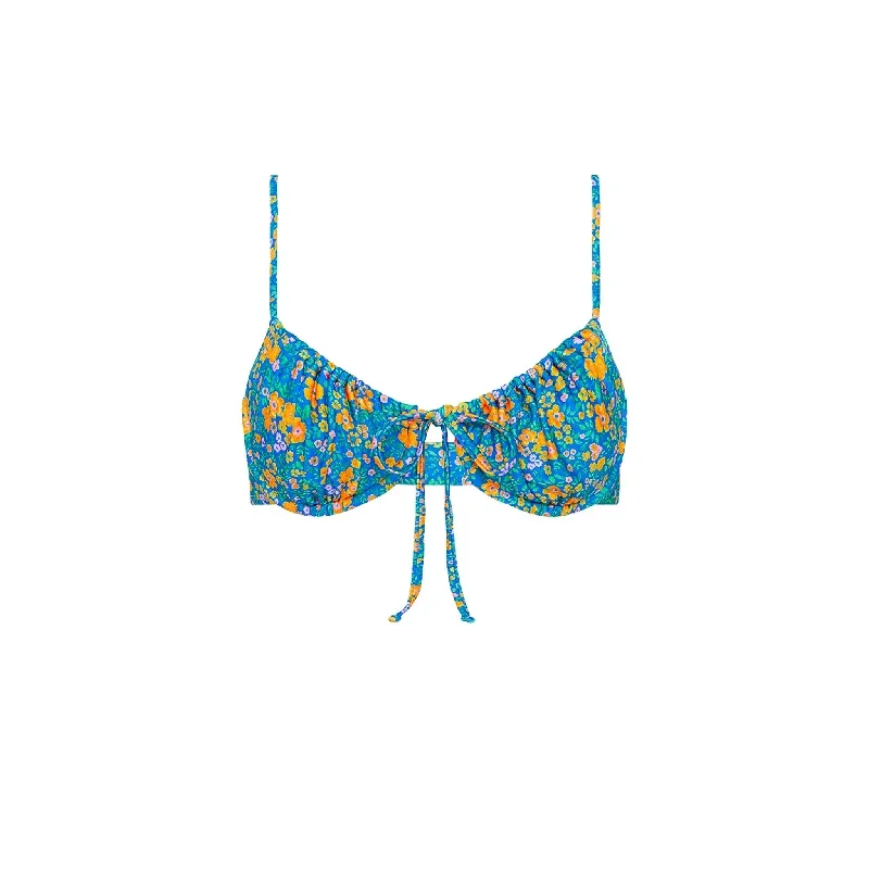 Ruched Underwire Bra Bikini Top - Ocean Potion