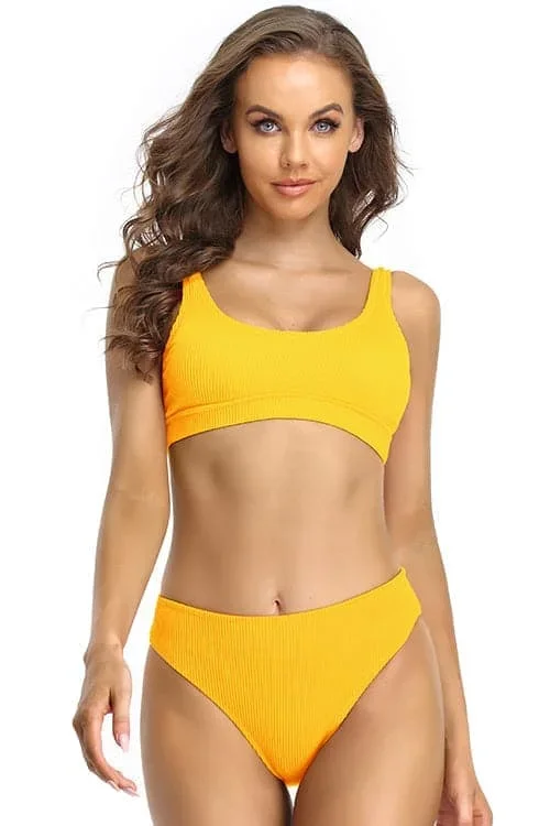 Scoop Neck Ribbed Solid Sporty Bikini