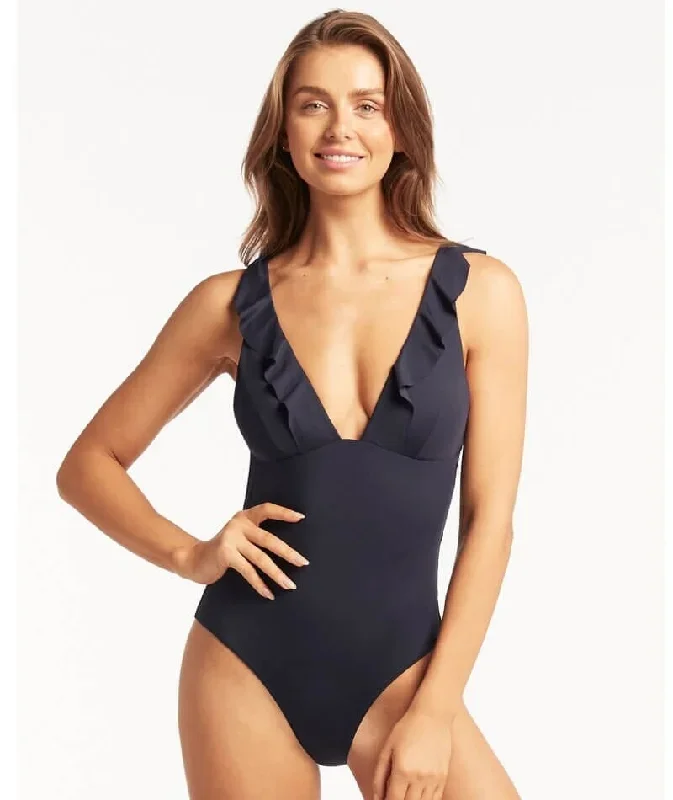 Sea Level Eco Essentials Frill One Piece Swimsuit - Night Sky