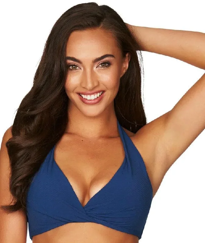 Sea Level Riviera Rib A-DD Cup Halter Bikini Top - Ocean Blue