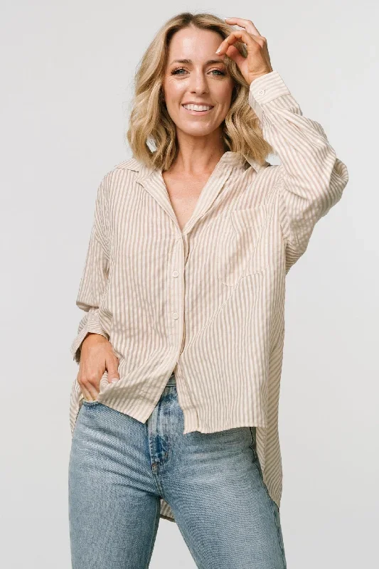 Sheldon Striped Oversized Top | Natural