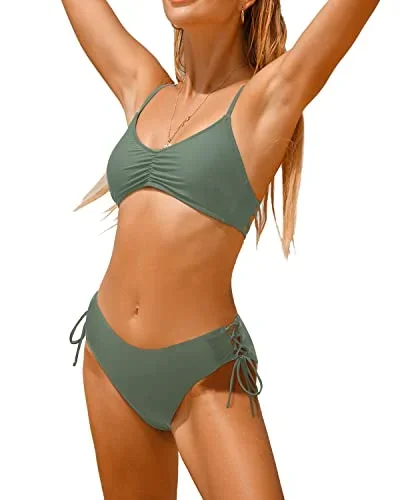 Strappy Racerback Bikini Set Women's Two Piece Swimsuit with Side Tie