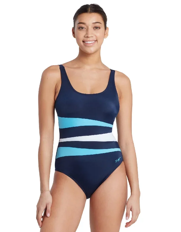 Sumatra Adjustable Scoopback Swimsuit - Navy/Light Blue/White